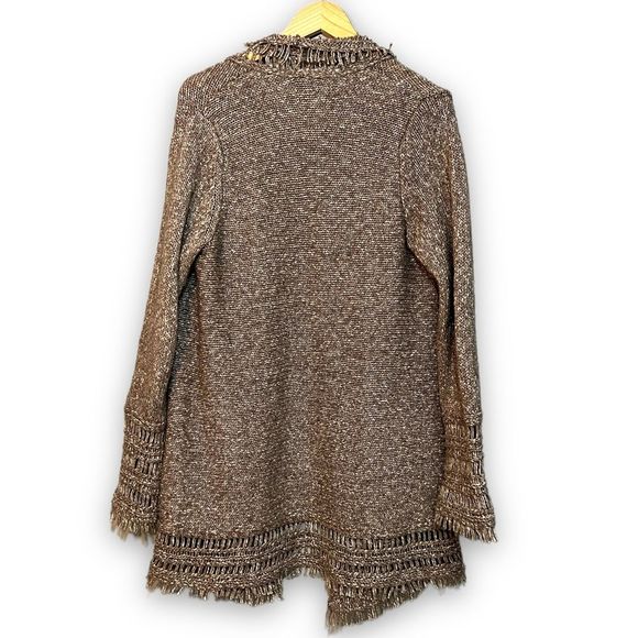 Christopher Fischer | Yak Cotton Blend Fringe Boho Soft Brown Cardigan Sweater - Picture 3 of 9